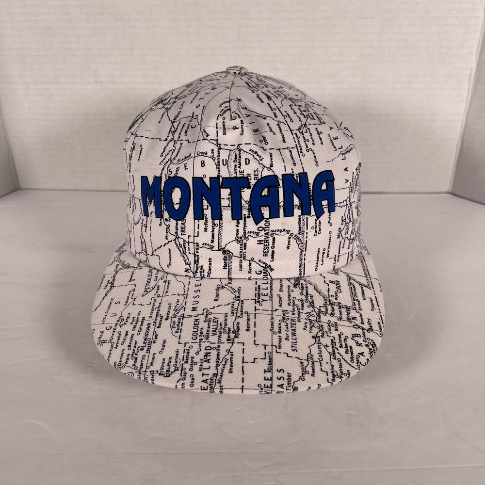 VTG The Duck Company Montana Map Baseball Cap Flat Brim Snapback One Size Fits‎